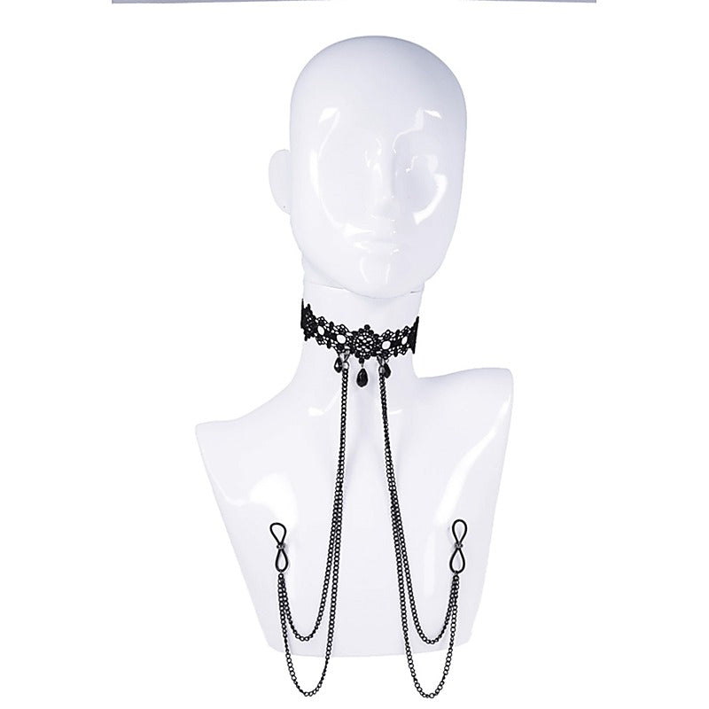 Lace Collar with Nipple Ties by Sportsheets - Collars and Leads