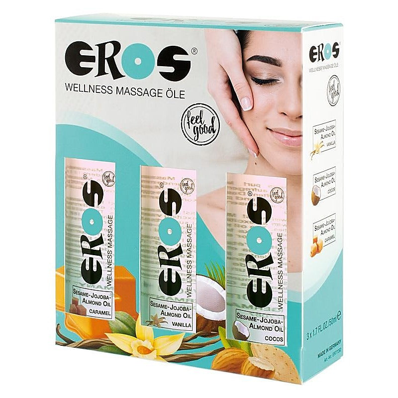Eros Three Pack Vanilla Caramel Cocos Wellness Massage Oil for Sensual Touch - Massage Oils and Lubricants