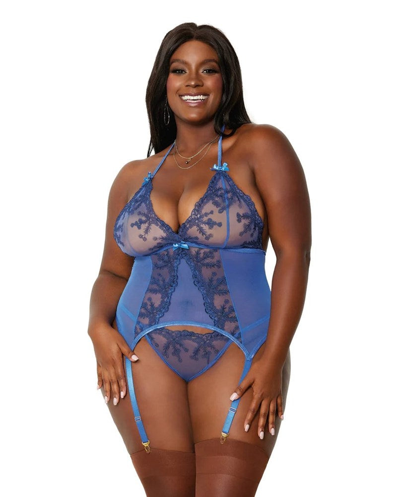 Dream Girl Lingerie Womens Bustier & G String with Floral Embroidery - Bustiers and Corsets