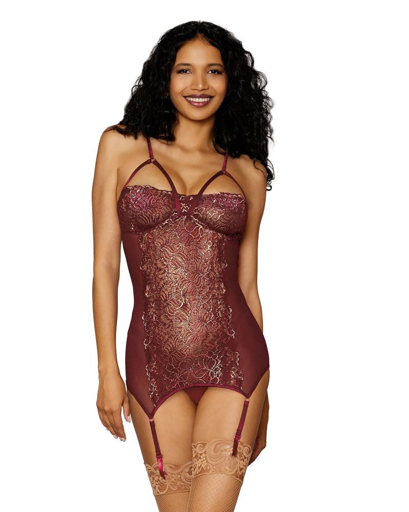 Dream Girl Lingerie Womens Sexy Garter Slip with Gold Foil Lace - Bras and Bra Sets