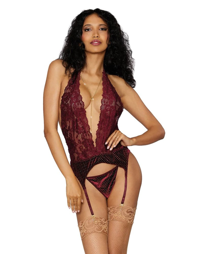 Dream Girl Lingerie Sexy Garter Slip & G String with Lace Halter Design - OS - Teddies and Bodysuits