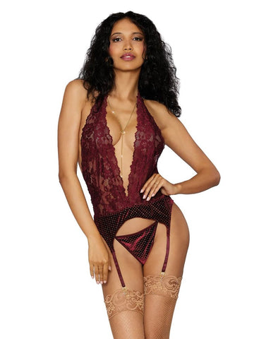 Dream Girl Lingerie Sexy Garter Slip & G String with Lace Halter Design - Teddies and Bodysuits
