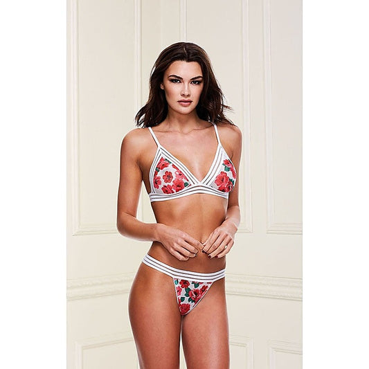 White Floral and Lace Bra Set with Open Back Panty - Bras and Bra Sets