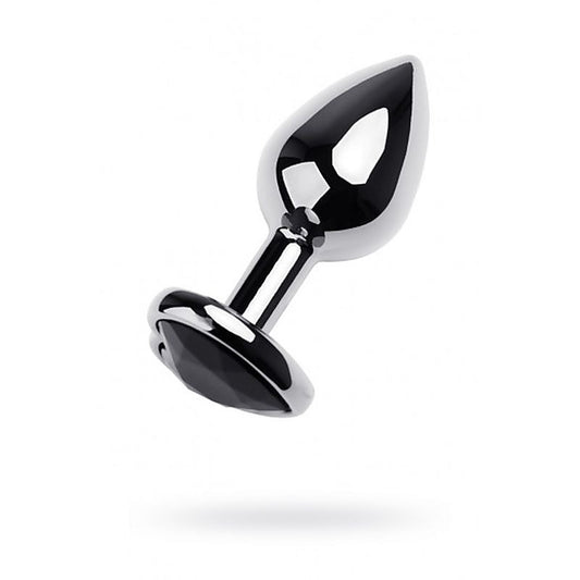 Metal Anal Plug with Black Tourmaline Heart Gem by ToyFa - Butt Plugs