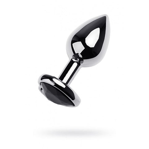 Metal Anal Plug with Black Tourmaline Heart Gem by ToyFa - Butt Plugs