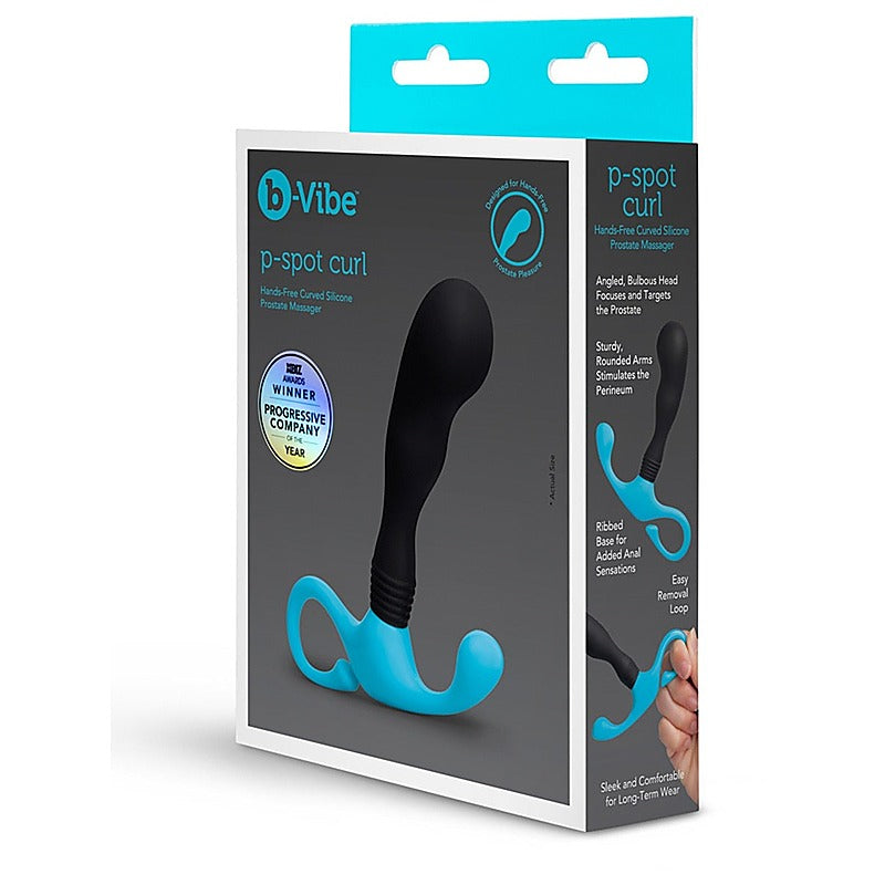 B Vibe Curl Hands Free Curved Silicone Prostate Massager Ribbed Base - Prostate Toys