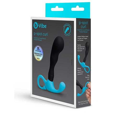 B Vibe Curl Hands Free Curved Silicone Prostate Massager Ribbed Base - Prostate Toys
