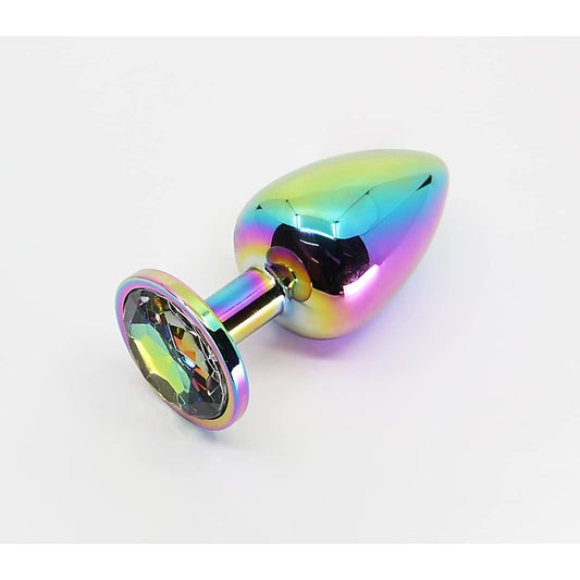 Round Gem Metal Butt Plug Pride/Rainbow by Love In Leather - Butt Plugs