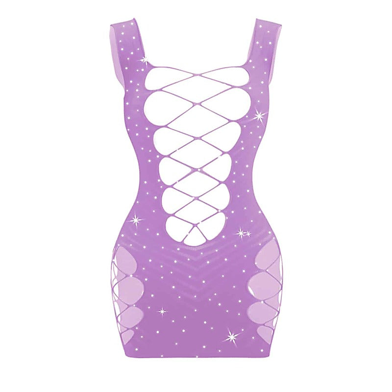 Sexy Womens Rhinestone Sleeveless Dress by Love In Leather - BabyDolls And Chemises