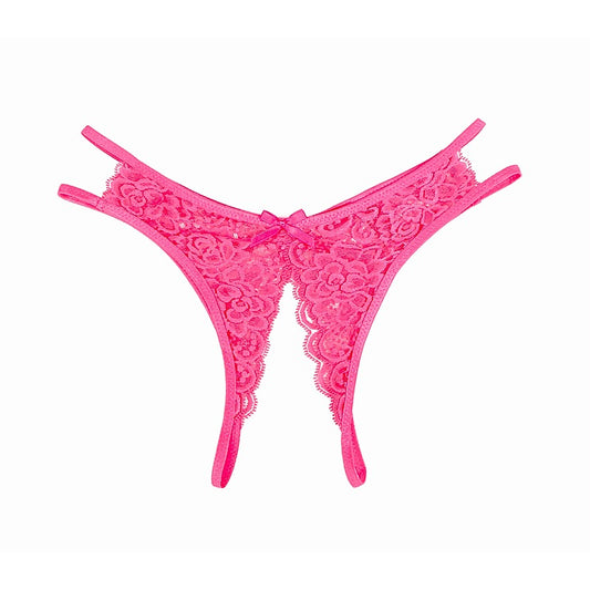 Full Lace Crotchless Lace Panties Hot Pink - G-Strings, Panties and Shorts
