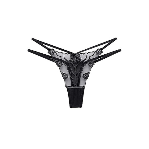 Womens Embroidered G-String Panties Black by Love In Leather - G-Strings, Panties and Shorts