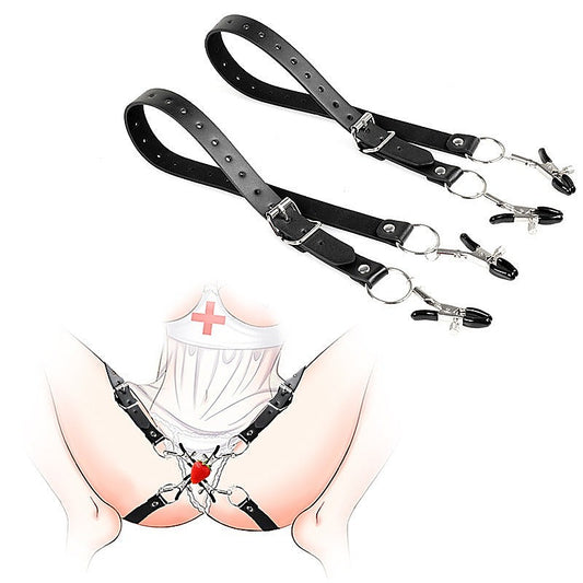 Faux Leather Labia Clamp Belt by BDStyle - Pussy And Clit Toys
