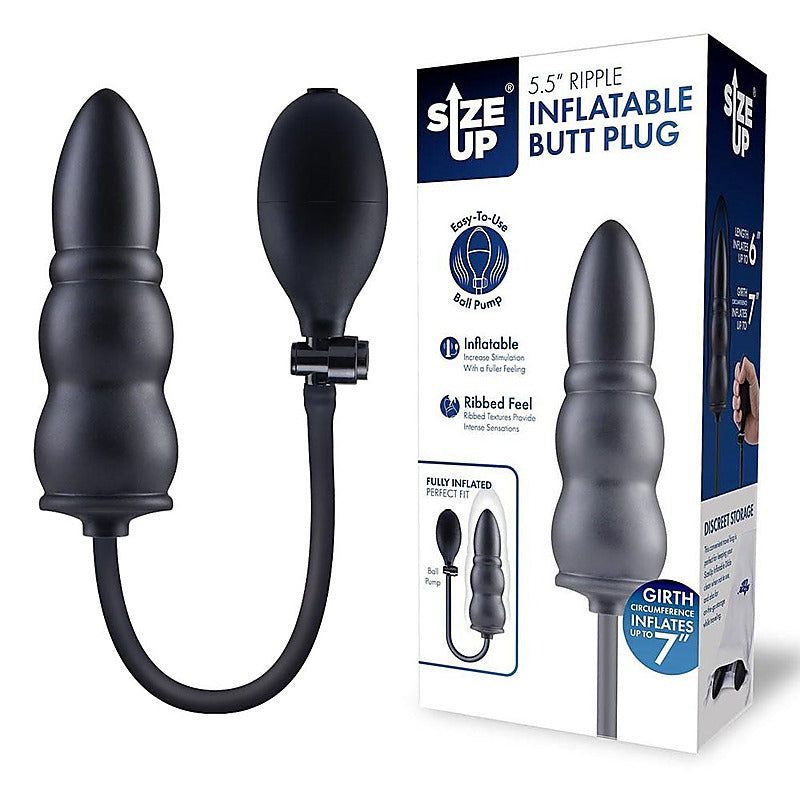 Xgen Size Up Ripple Inflatable Butt Plug Black with Pump Control - Butt Plugs