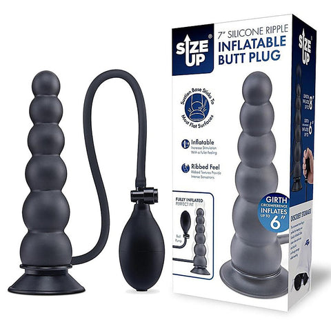 Xgen Size Up Ripple Inflatable Butt Plug Black with Pump Control - Butt Plugs