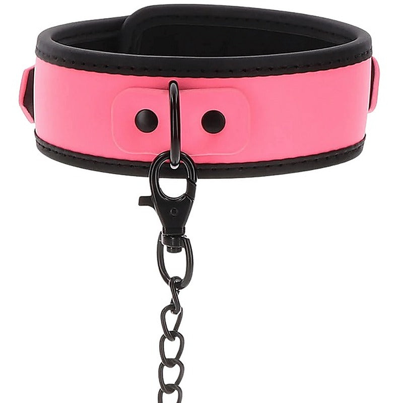 Scala Glow Collar and Chain Leash Pink with Glow in Dark Feature - Collars and Leads