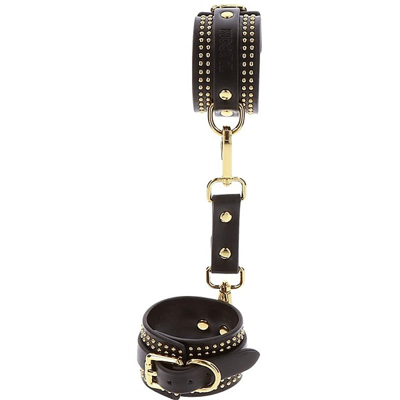 Scala Studded Wrist Cuffs Set Black with Adjustable Secure Bondage Design - Cuffs And Restraints