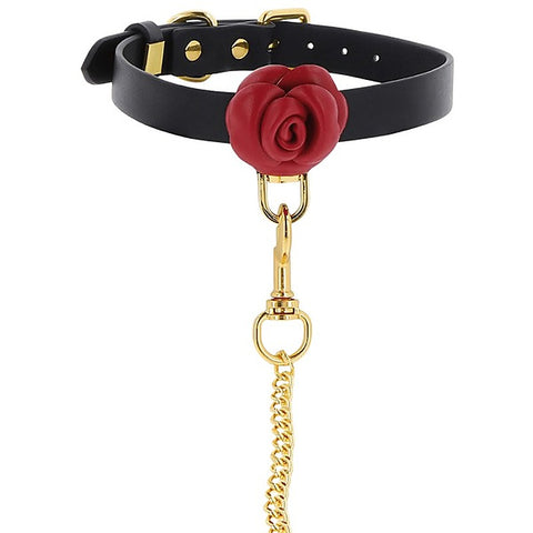Scala Wild Roses Collar & Leash Black BDSM Set with Luxury Storage Box - Collars and Leads