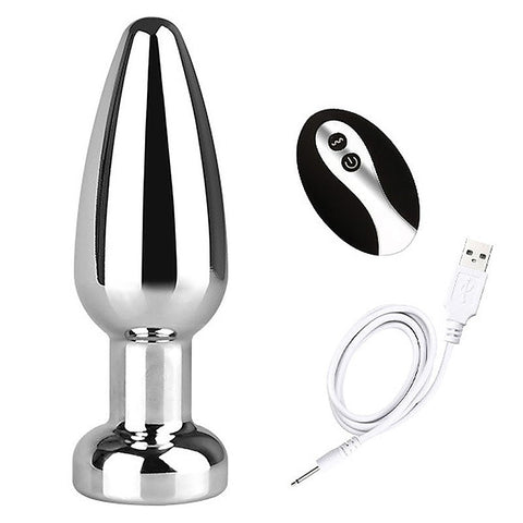 Rechargeable 10 Settings Vibrating Metal Butt Plug - Butt Plugs