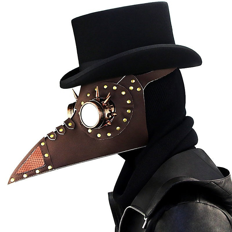Brown PU Leather Rivet Spike Long Bird Beak by BDStyle - Masks And Blindfolds