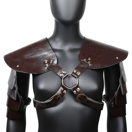 Brown PU Leather Vintage Armor Bondage Restraints - Cuffs And Restraints