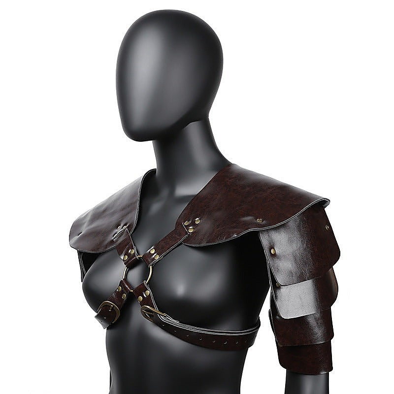 Brown PU Leather Vintage Armor by BDStyle - Cuffs And Restraints