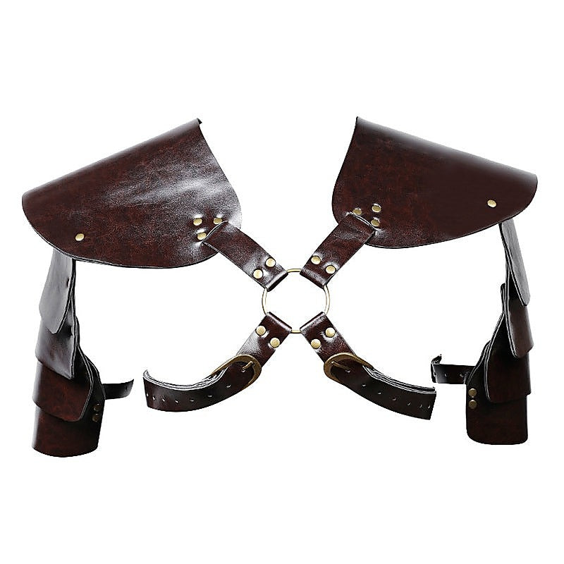 Brown PU Leather Vintage Armor by BDStyle - Cuffs And Restraints