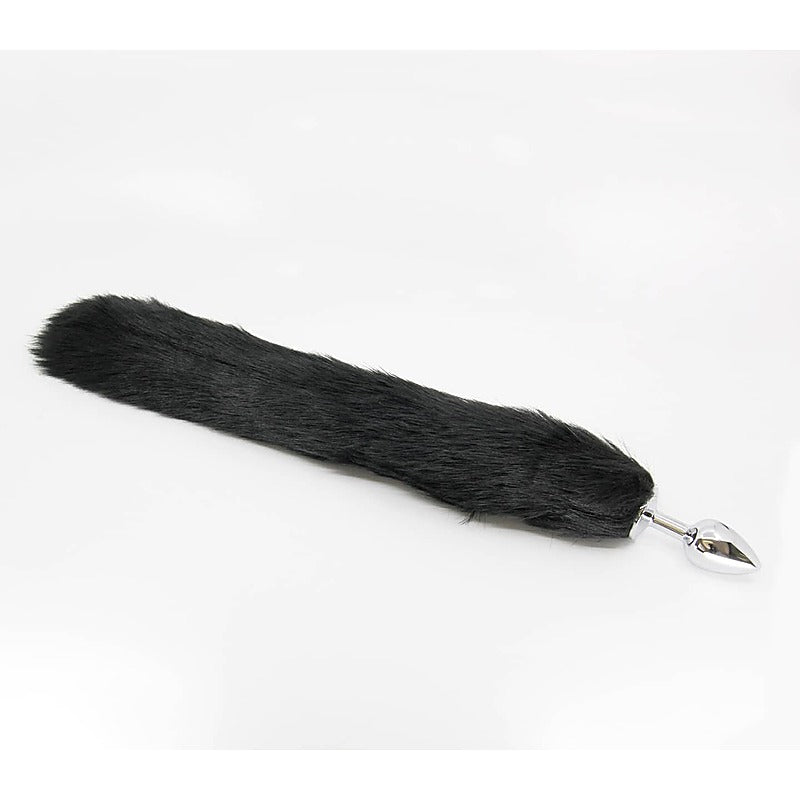 Faux Fur Fox Tail Anal Plug Black by Love In Leather - Butt Plugs