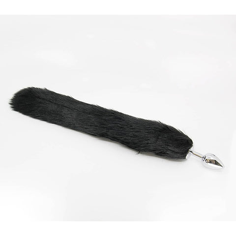 Faux Fur Fox Tail Anal Plug Black by Love In Leather - Butt Plugs