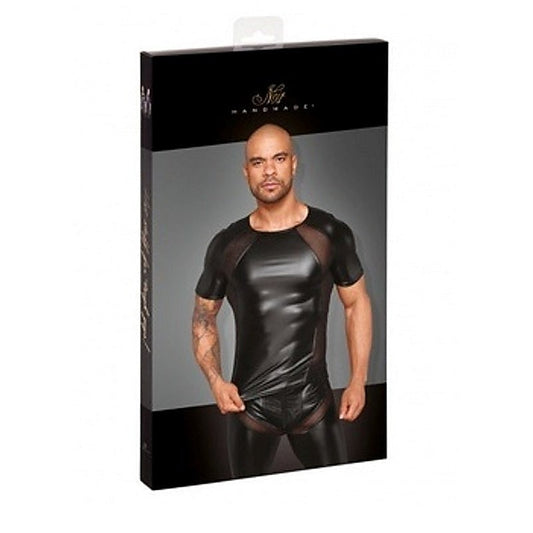Power Wetlook Men T-shirt With 3D Net by Noir Handmade - Mens Briefs And Boxers