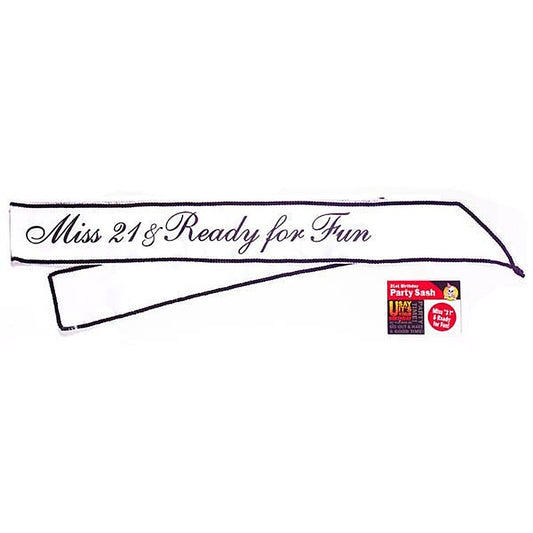 Miss 21 & Ready For Fun Sash by Little Genie - Party Gifts and Novelties