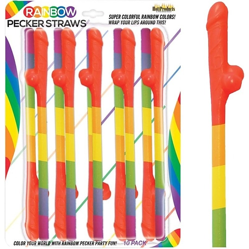 Hott Products Rainbow Pecker Straws (10 Pack) Party Drinking Straws - Bachelorette and Bucks