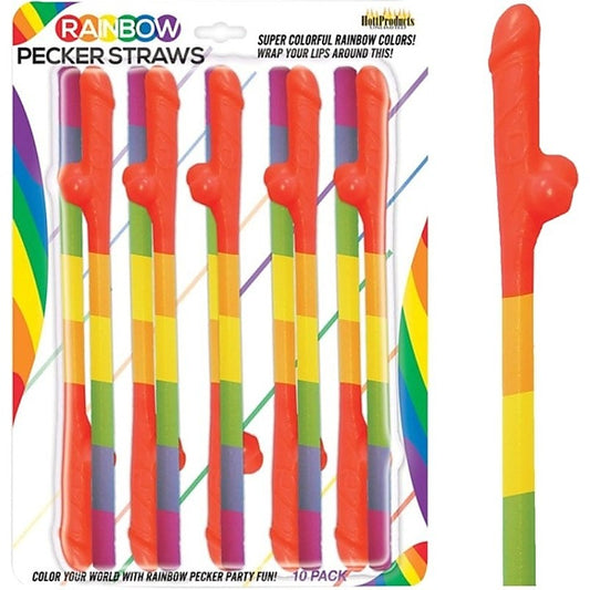 Rainbow Pecker Straws 10 Pack by Hott Products - Bachelorette and Bucks