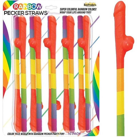Hott Products Rainbow Pecker Straws (10 Pack) Party Drinking Straws - Bachelorette and Bucks