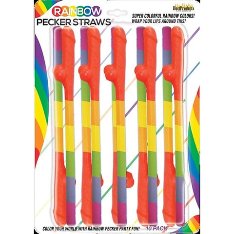 Hott Products Rainbow Pecker Straws (10 Pack) Party Drinking Straws - Bachelorette and Bucks