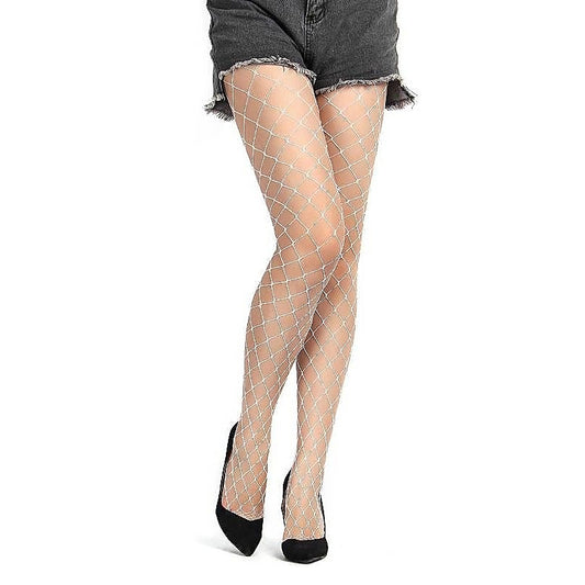 White Long Sheer Wide Fence Net Pantyhose by OH Yeah - Hosiery