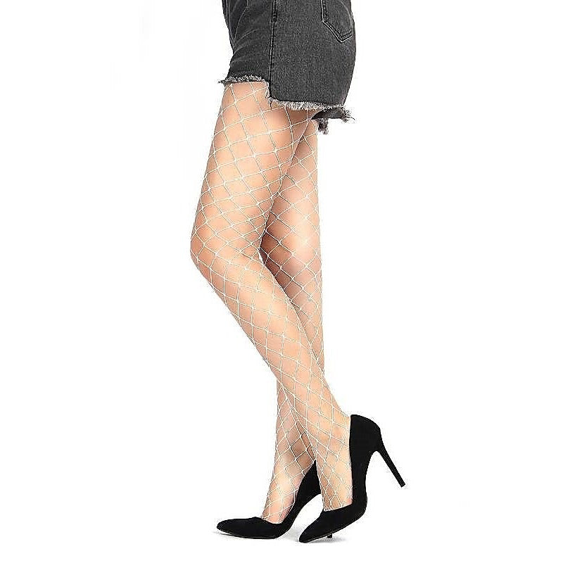 White Long Sheer Wide Fence Net Pantyhose by OH Yeah - Hosiery