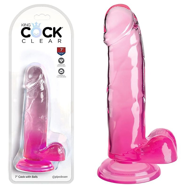 King Cock Clear 7 Inch Realistic Cock with Balls - Realistic Dildos