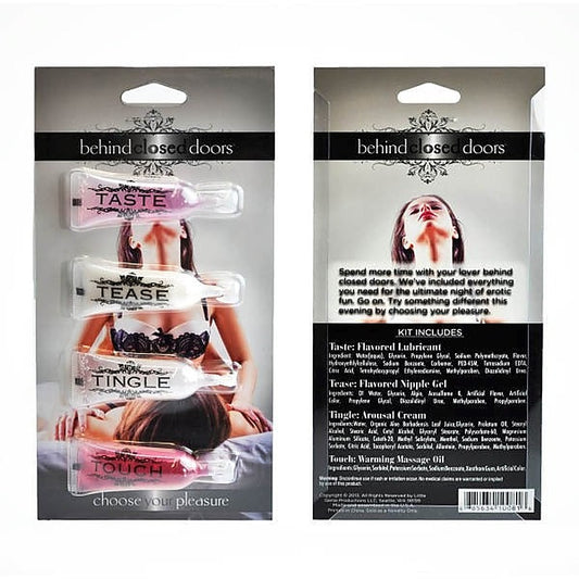 Behind Closed Doors Choose Your Pleasure Massage Oils Kit - Delay and Excite Sprays