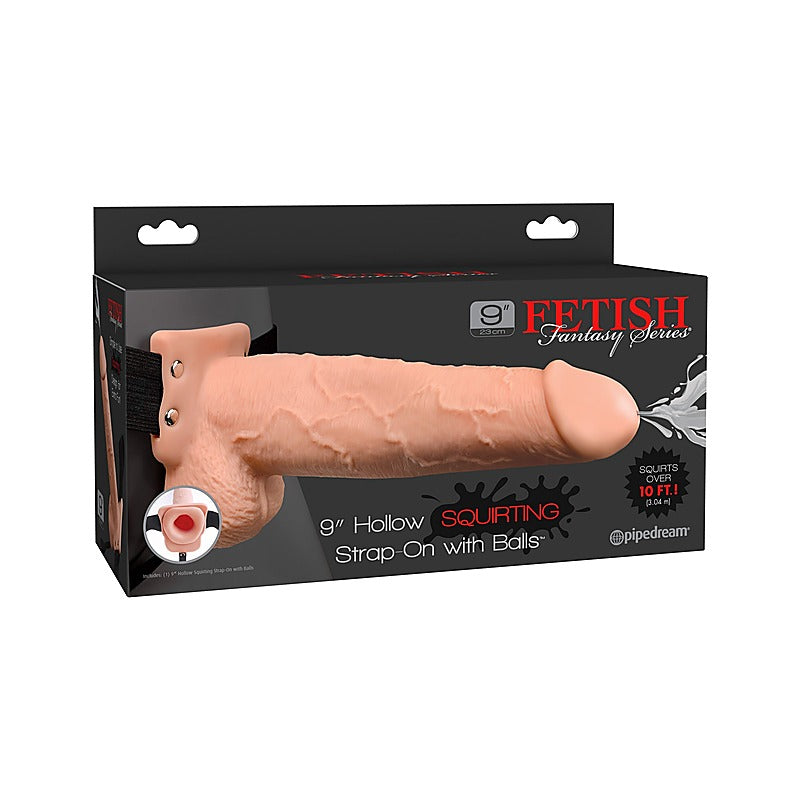 Fetish Fantasy 9 Inch Hollow Squirting Strap-On - Bullet Vibrators