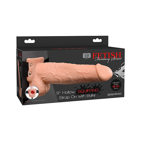 Fetish Fantasy 9 Inch Hollow Squirting Strap-On - Bullet Vibrators