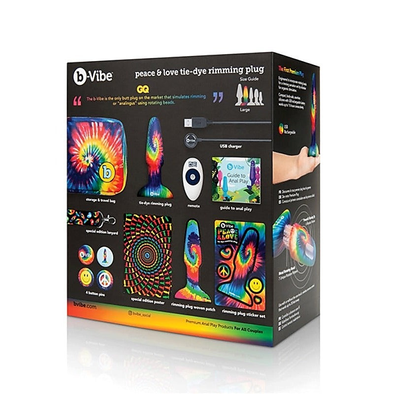 B Vibe Peace and Love Tie Dye Rimming Plug with Dual Motor Technology - Remote Control Vibrators