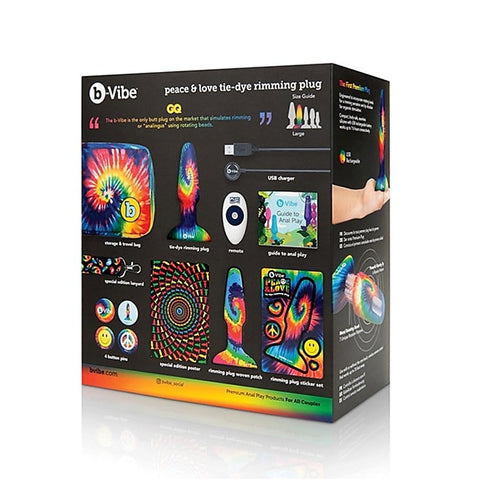 B Vibe Peace and Love Tie Dye Rimming Plug with Dual Motor Technology - Remote Control Vibrators