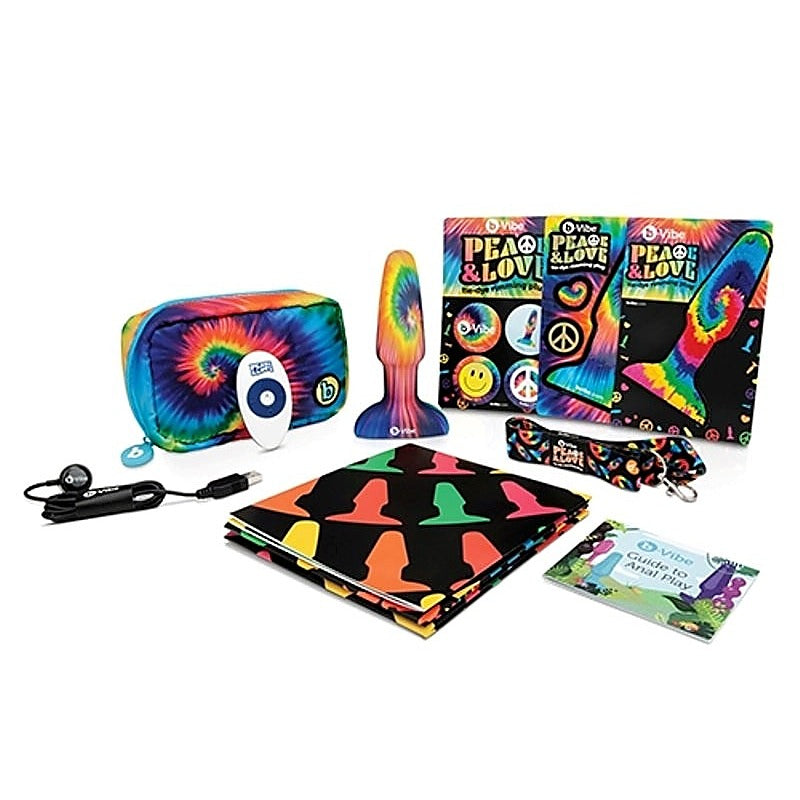 B Vibe Peace and Love Tie Dye Rimming Plug with Dual Motor Technology - Remote Control Vibrators