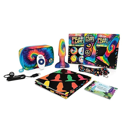 B Vibe Peace and Love Tie Dye Rimming Plug with Dual Motor Technology - Remote Control Vibrators