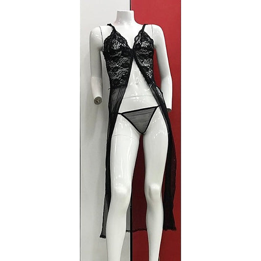 Black See Through Sheer Night Dress with G-String - Kimono's and Gowns