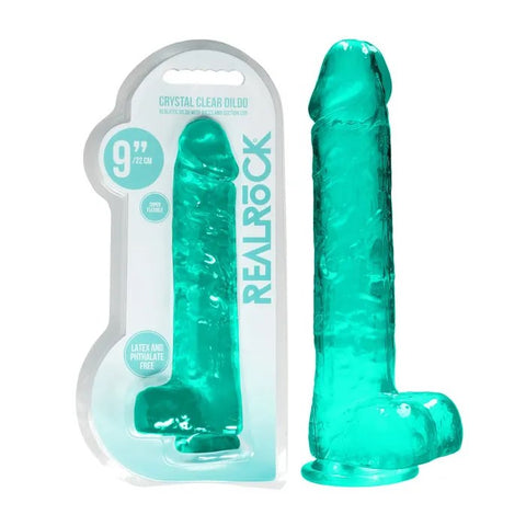 Shots Toys Realrock Crystal Clear Dildo with Balls 9 inch Suction Cup - Luxury Sex Toys