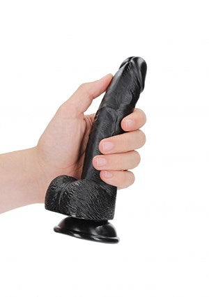 Shots Toys REALROCK Curved Dildo Lifelike Sensations and Textured Surface - Black - Realistic Dildos