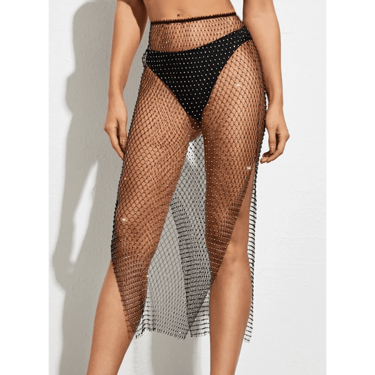 Muse Diamante Womens Mesh Skirt with Silver Sparkle Embellishments - - Her Fetish