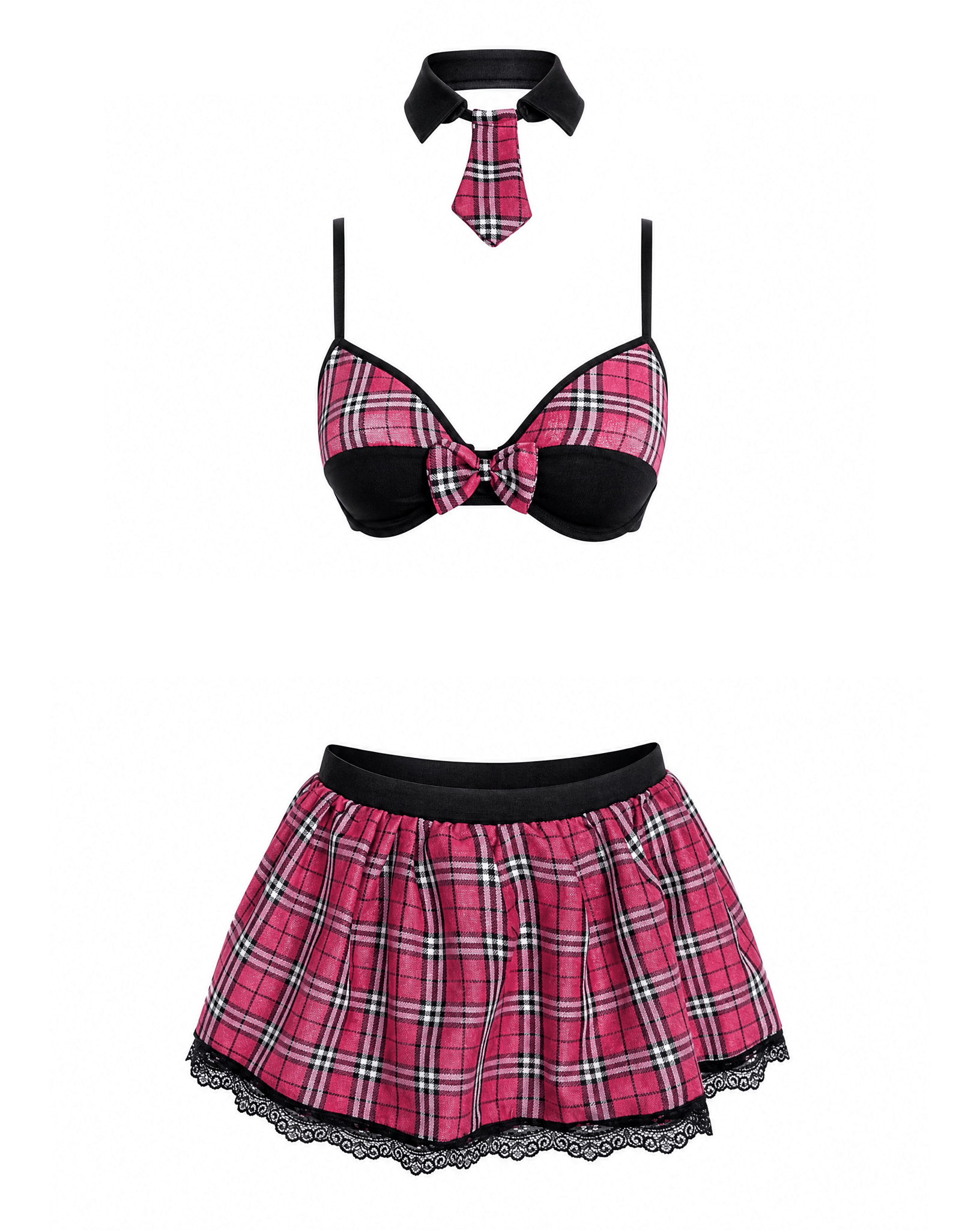 Love In Leather 4 Piece Sexy School Girls Dress Set Pink - Fancy Dress Ups