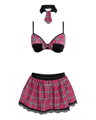 Love In Leather 4 Piece Sexy School Girls Dress Set Pink - Fancy Dress Ups